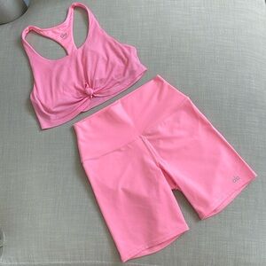 Alo Yoga High-Waist Biker Short and Knot-Front Racerback Bra - Matching Set